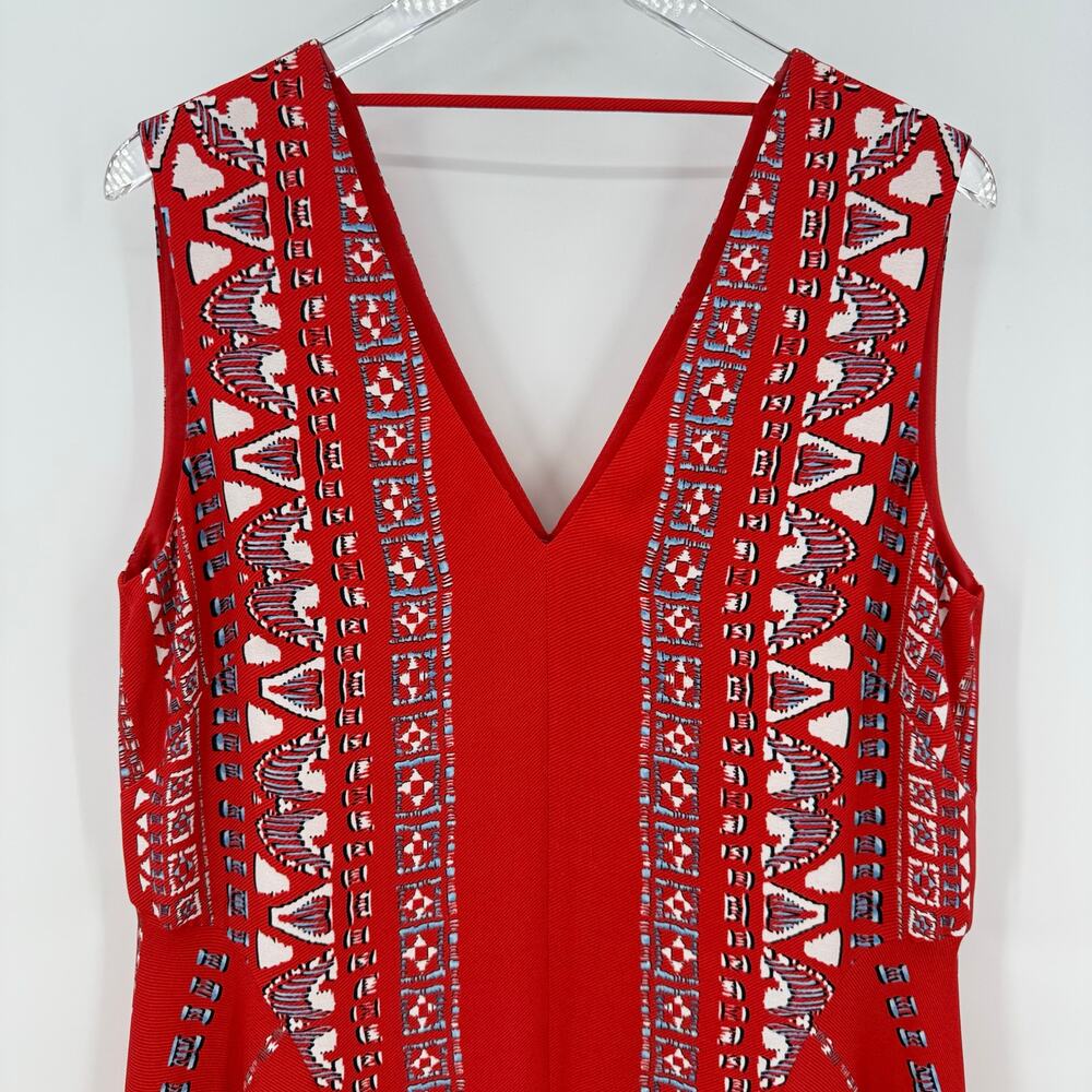 BCBG Maxazria Red V-Neck Handkerchief Hem Sleeveless Dress Women’s Medium - Picture 2 of 11